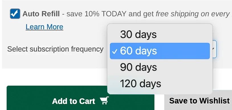 visual representation of how to select &ldquo;Save with Auto Refill&rdquo; on the product page