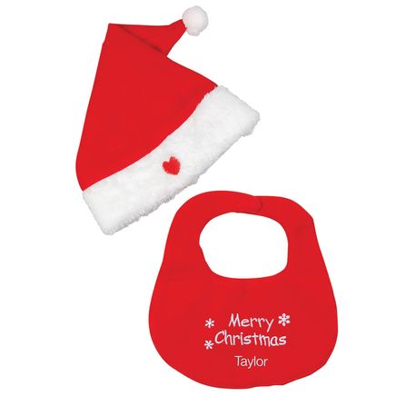 View product details for Personalized Childrens Christmas Hat & Bib Set