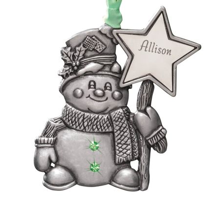 View product details for Personalized Pewter Birthstone Snowman Ornament