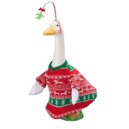Red and Green Sweater Large Goose Outfit with Mistletoe by Gaggleville®-363611