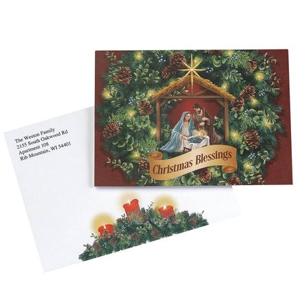 Personalized Nativity Wreath Christmas Cards, Set of 20-368235