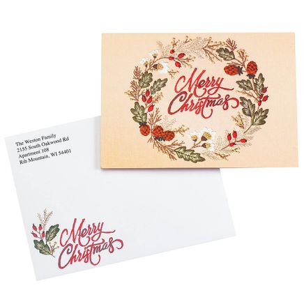 Personalized Embroidered Christmas Wreath Cards, Set of 20-373673