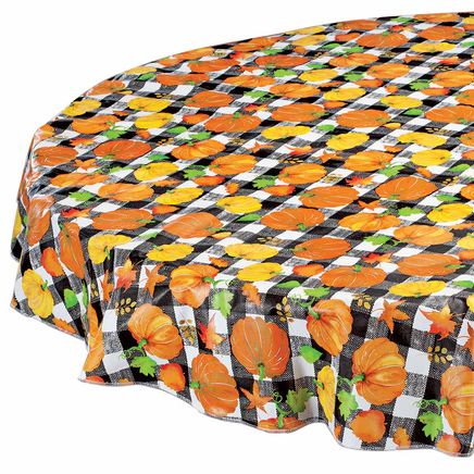 View product details for Pumpkin Plaid Vinyl Table Cover by Chef's Pride™