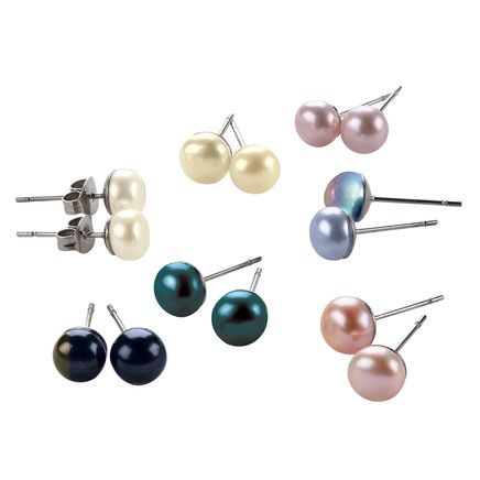 Multi-Colored Cultured Pearl Earrings, 7 Pairs-374099
