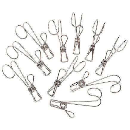 Stainless Steel Clothespin Hooks, Set of 12-374380