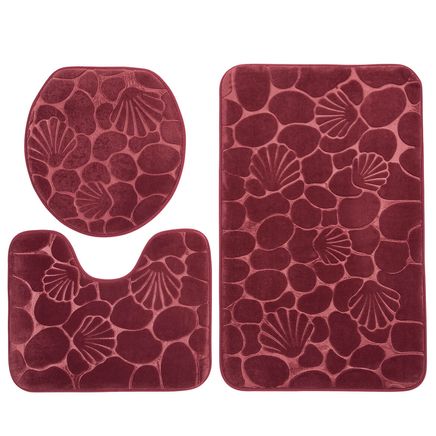 3-Piece Shell-Embossed Memory Foam Bathroom Mat Set-375844