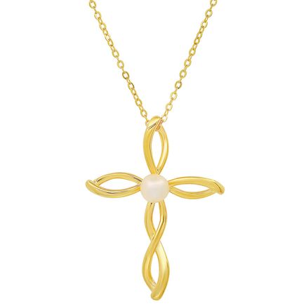 Genuine Freshwater Pearl Twist Cross Necklace-375905