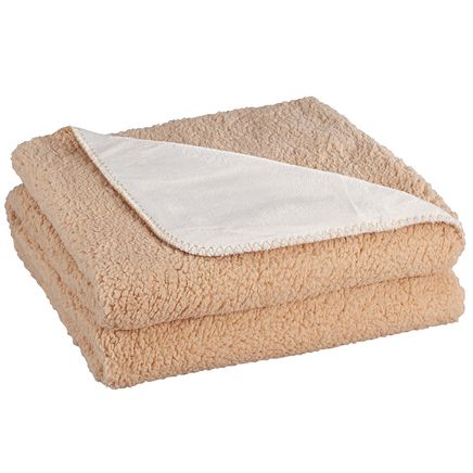 Soft Sherpa Fleece Blanket, White and Taupe-377357