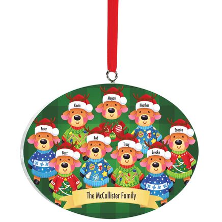 View product details for Personalized Reindeer Family In Ugly Sweaters Ornament