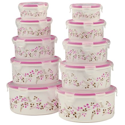 10-Piece Floral Locking Container Set with Bonus Set by Home-Style Kitchen™-378702