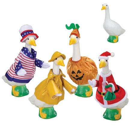 View product details for Gaggleville® 7"H Desktop Goose Statue with All-Seasons Outfit Bundle