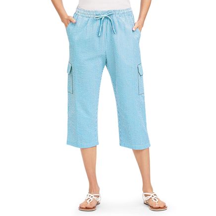 Seersucker Cargo Pocket Capris-379624