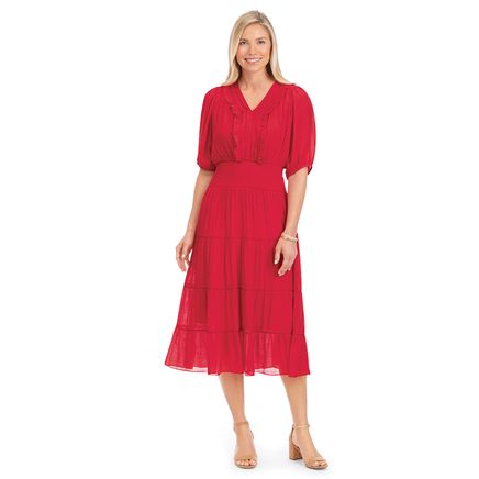 Smocked Waist & Ruffle Trim Dress-379651