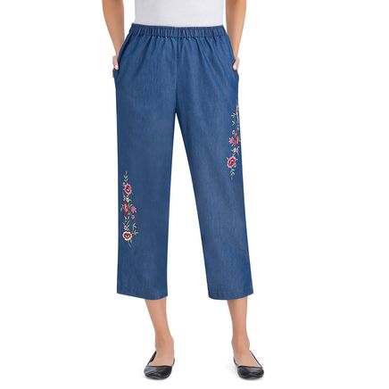 Embroidered Denim Capri Pants-379701