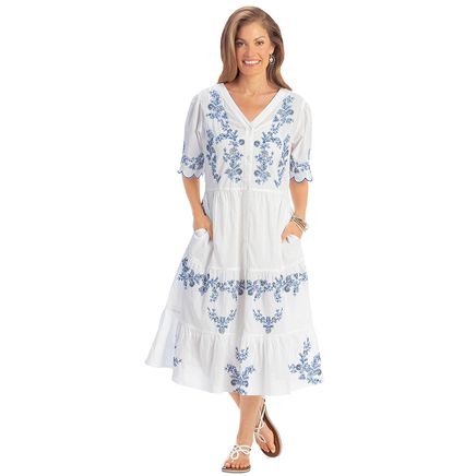 Embroidered Flounce Hem Dress-380002