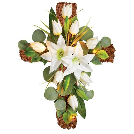 Lighted White Lily Wall Cross-380056