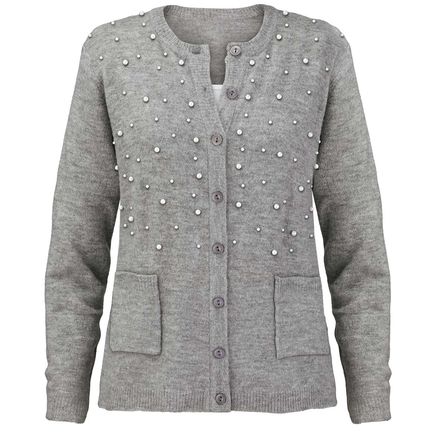 Pearl-Trimmed Cardigan Sweater-380068