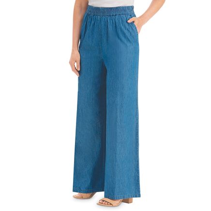 Pull-On Denim Palazzo Pants-380161