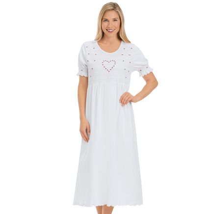 Smocked & Embroidered Knit Nightgown-380163