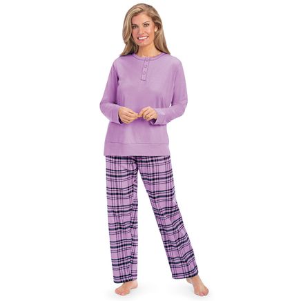 Feminine Plaid Flannel Pajama Set-380267