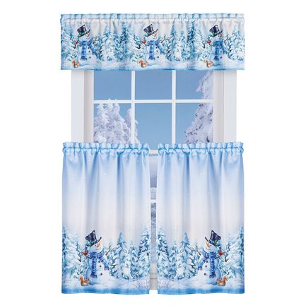 Winter Snowman Pine Curtains-380333