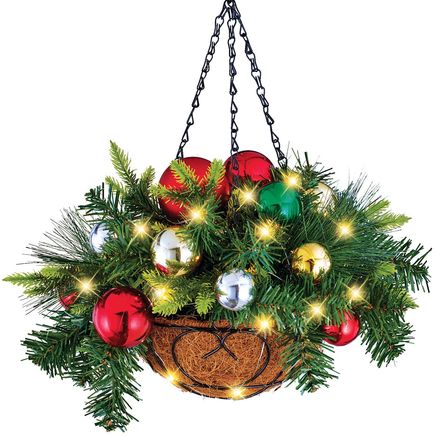 View product details for Lighted Ornament Hanging Basket
