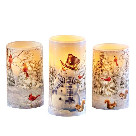 Snowman LED Candles, Set of 3-380408