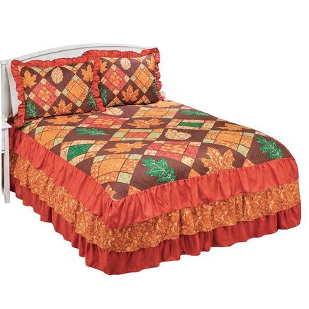 View product details for Fall Patchwork Triple Ruffle Bedspread Set