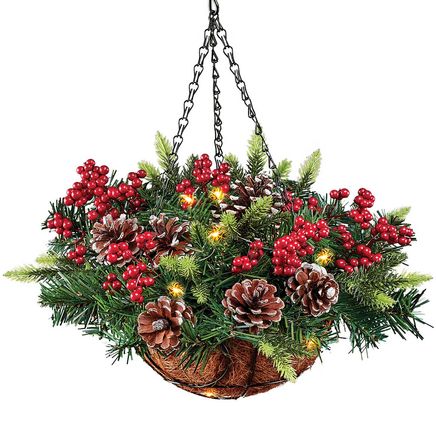 Lighted Pine Hanging Basket-380570