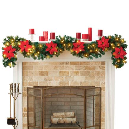 9-Ft. Lighted Poinsettia Garland-380607