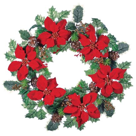 View product details for Poinsettia Holly Wreath By Holiday Peak™