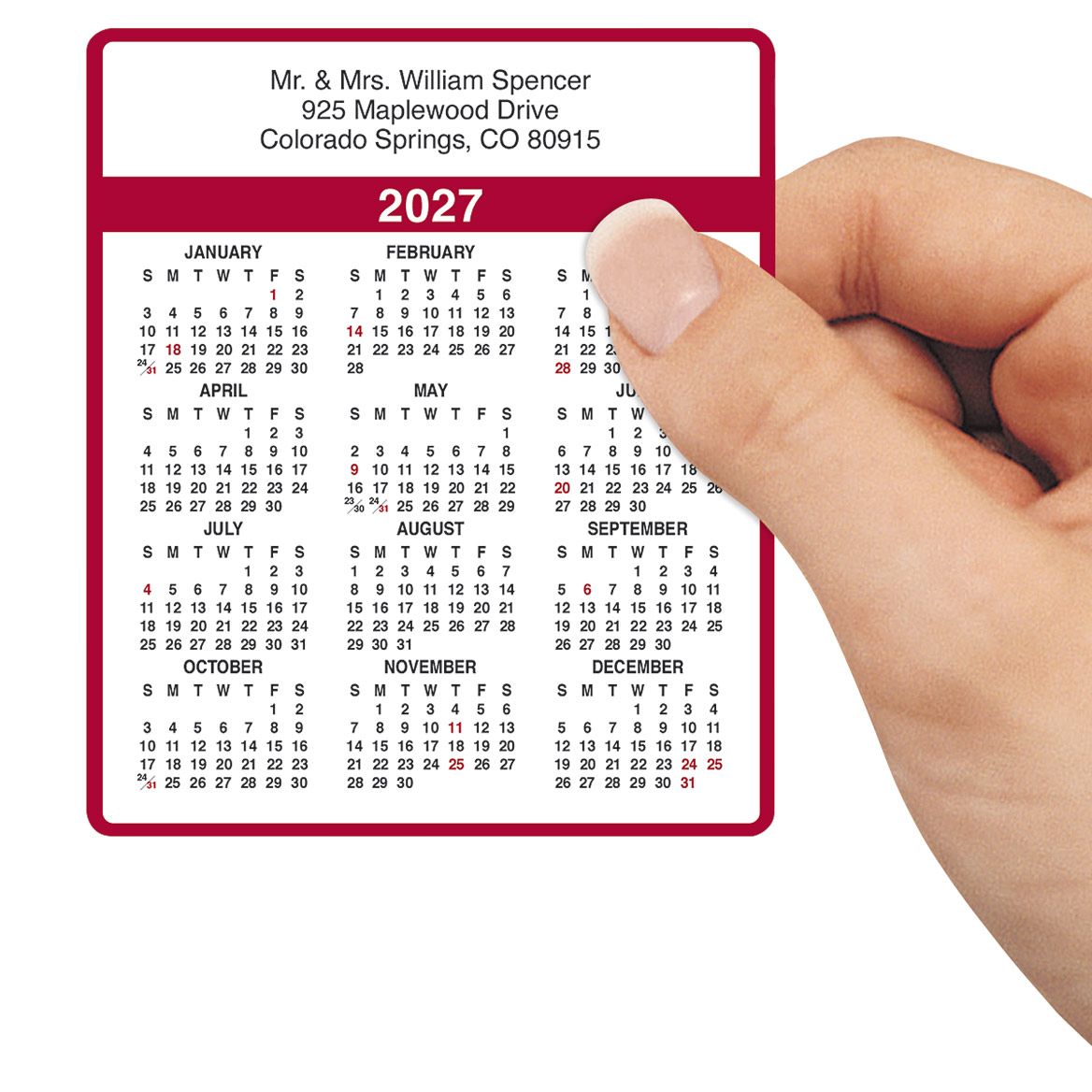 Personalized Burgundy Self-Stick Calendars, Set of 100 + '-' + 305554
