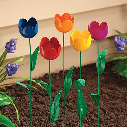 Metal Tulip Stakes, Set of 5-312866