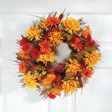 View product details for 18" Fall Mum Wreath by OakRidge™