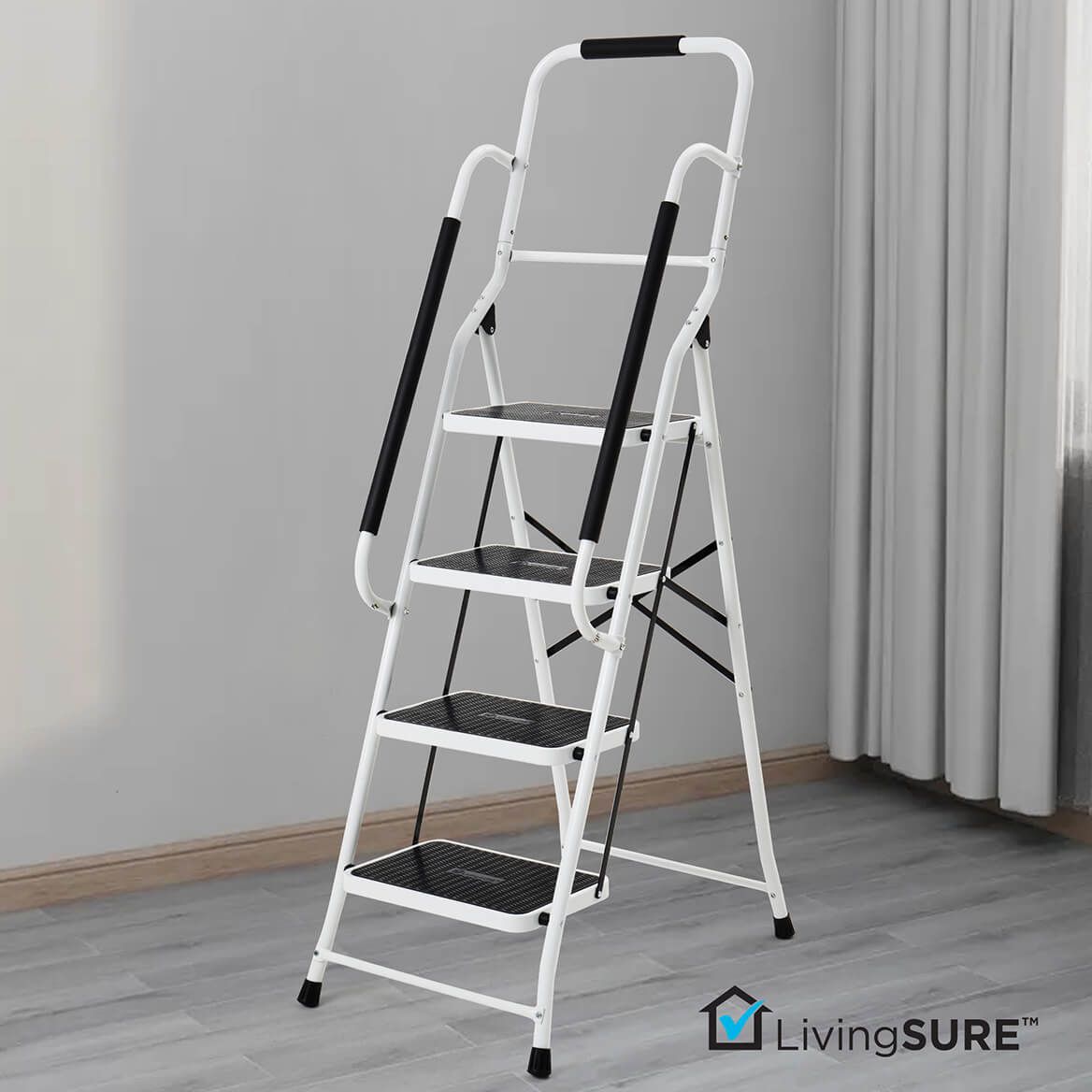 Folding Four Step Ladder with Handrails by LivingSURE™ + '-' + 354173