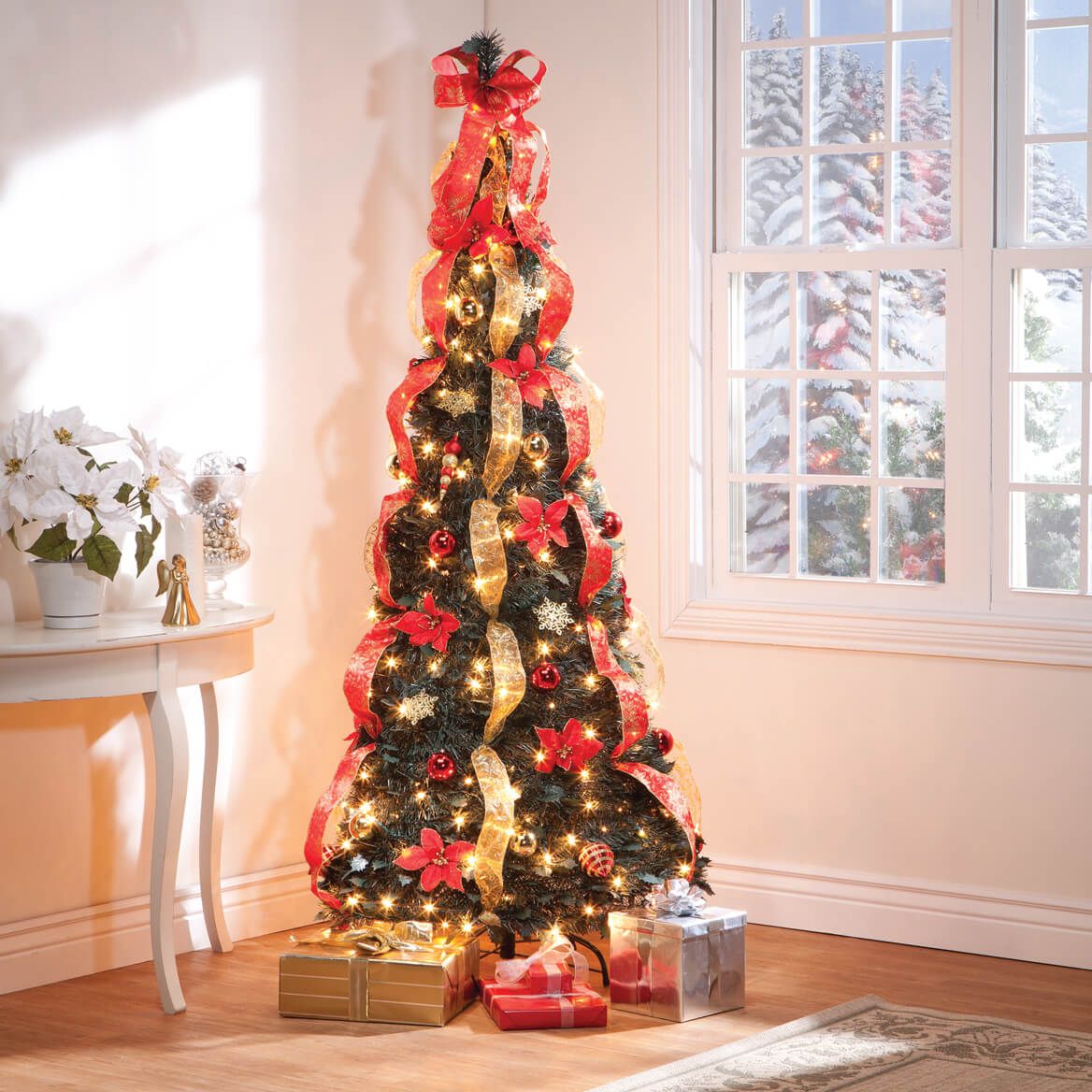 7' Red Poinsettia Pull-Up Tree by Holiday Peak™ + '-' + 357693