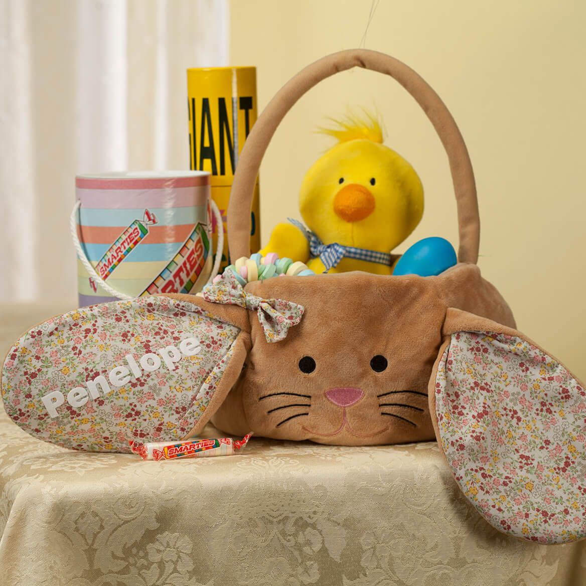 Personalized Brown Bunny Floral Easter Basket + '-' + 361691