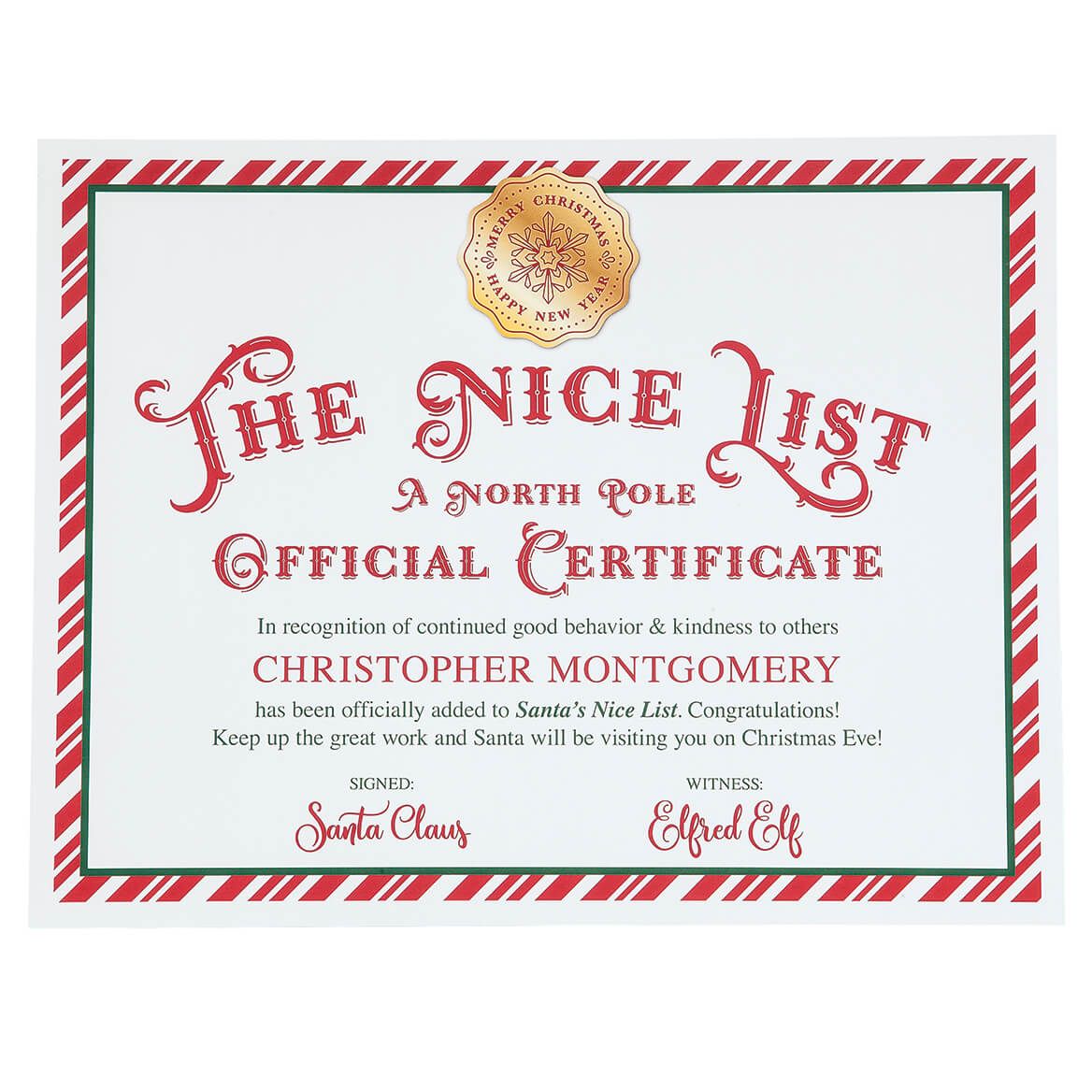 Personalized Santa Nice List Certificate