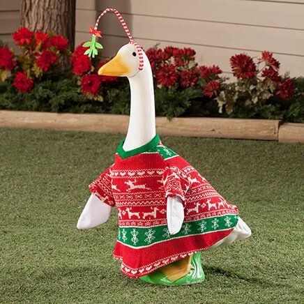 Red and Green Sweater Large Goose Outfit with Mistletoe by Gaggleville®-363611