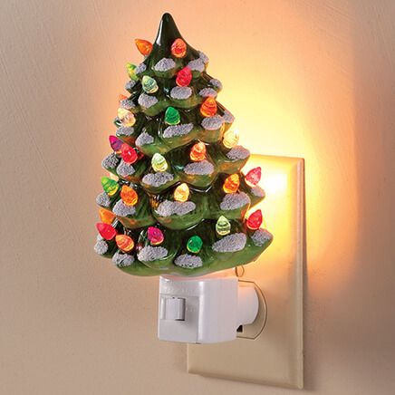 Green Snow-Capped Ceramic Tree Night Light-363938