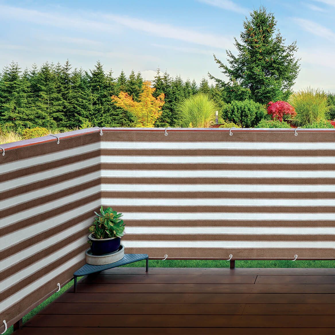 Brown and White Striped Deck and Fence Privacy Screen + '-' + 364576