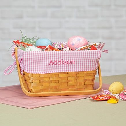 Personalized Pink Gingham Wicker Easter Basket-366643
