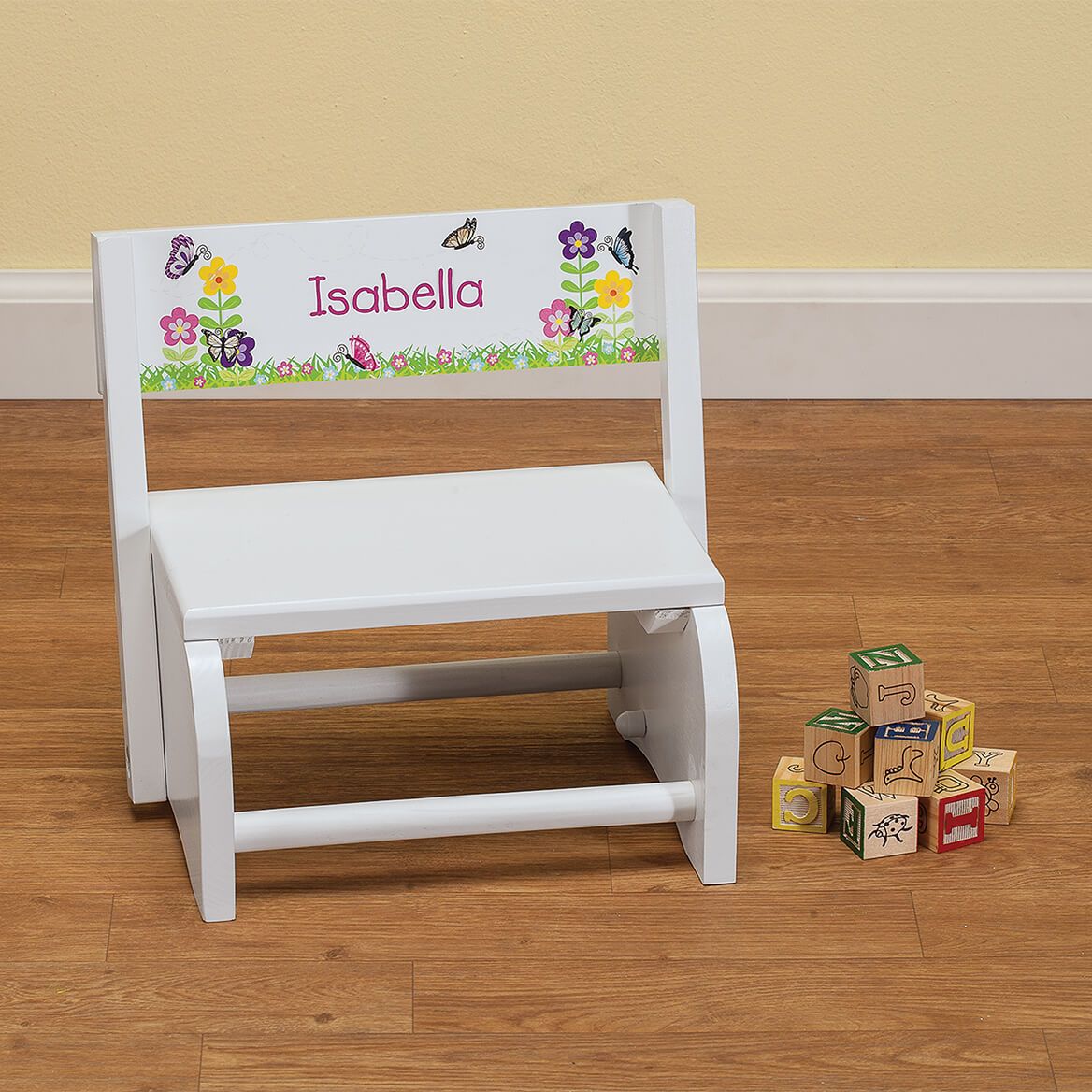 Personalized Children's White Butterfly & Flower Step Stool