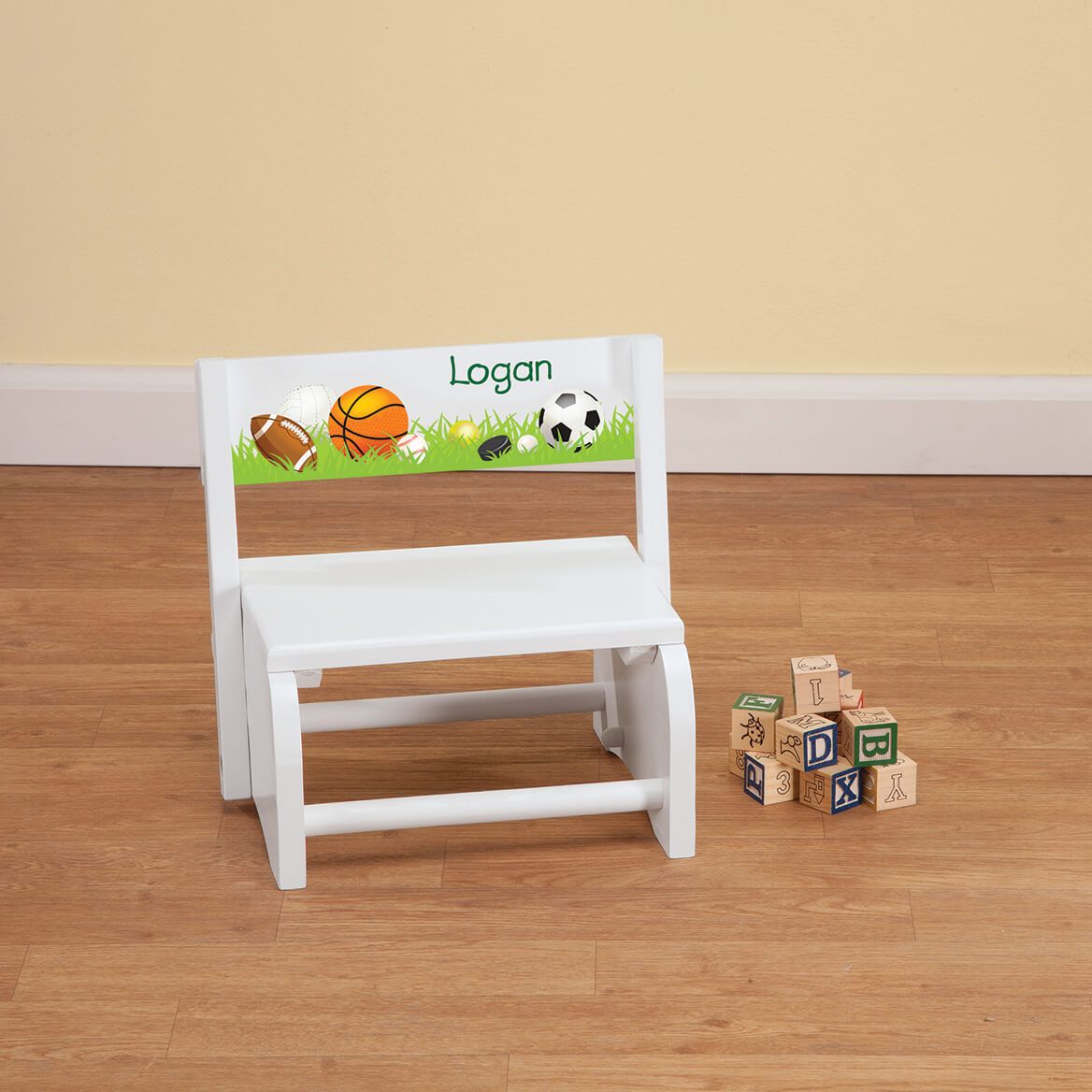 Personalized Children's White Sports Step Stool + '-' + 368494