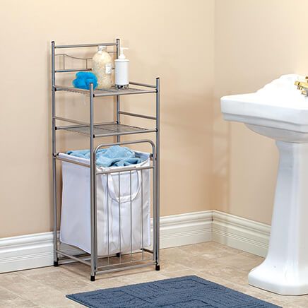 Brushed Nickel Tower with Hamper-370631