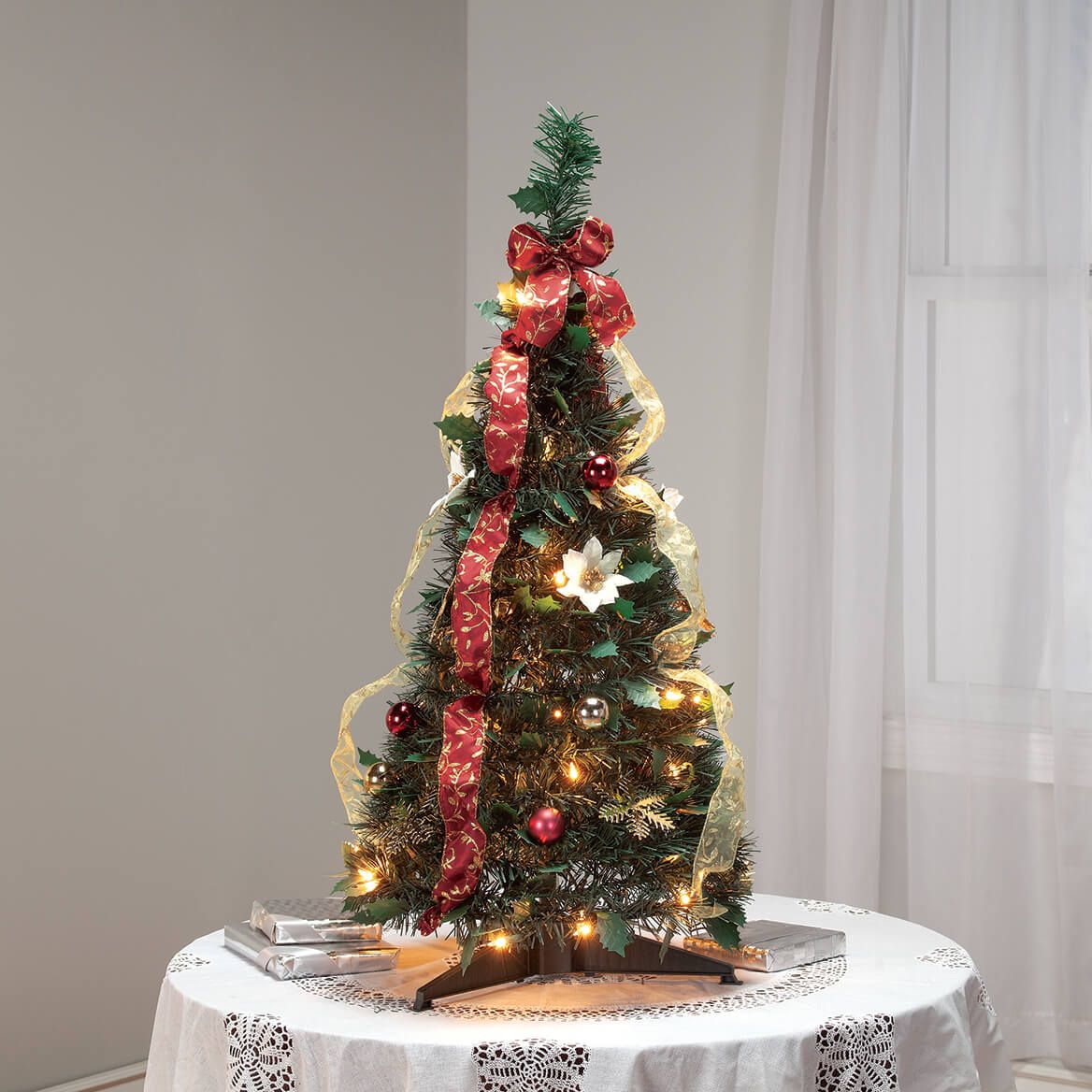 3' Burgundy & Gold  Victorian Pull-Up Tree by Holiday Peak™ + '-' + 370811