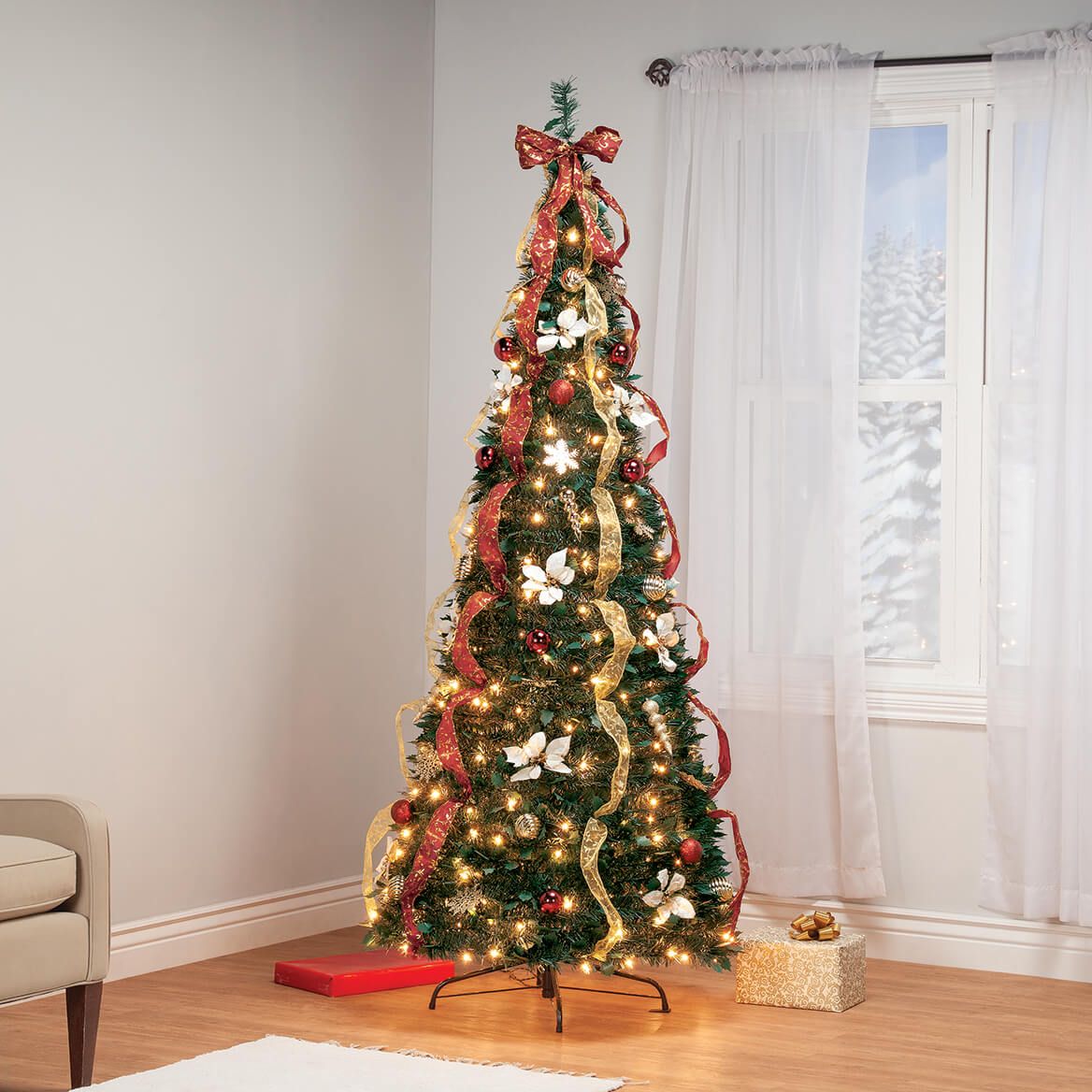 7' Burgundy & Gold Victorian  Pull-Up Tree by Holiday Peak™ + '-' + 370814