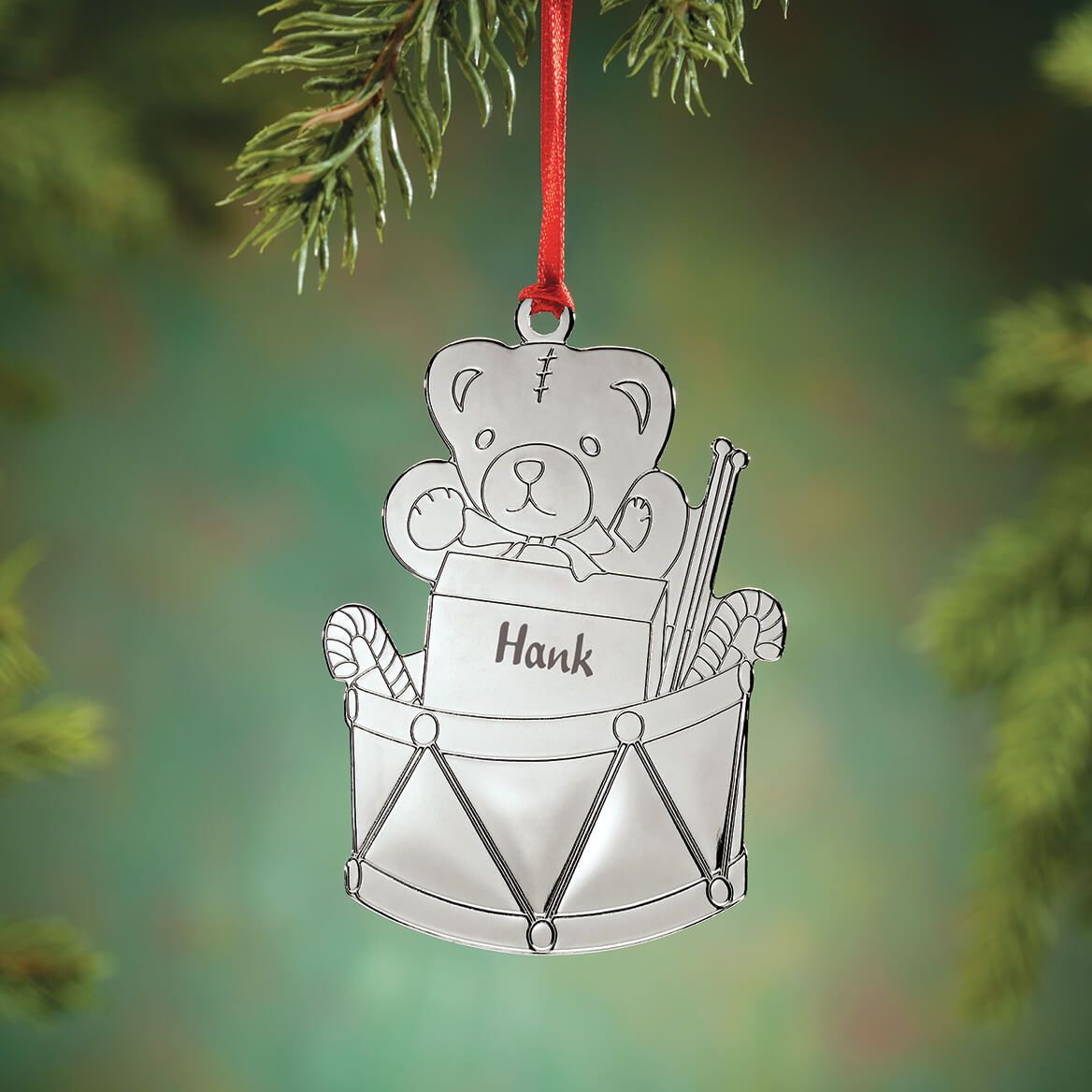 Personalized Silver-Tone Teddy Bear and Drum Ornament + '-' + 372032