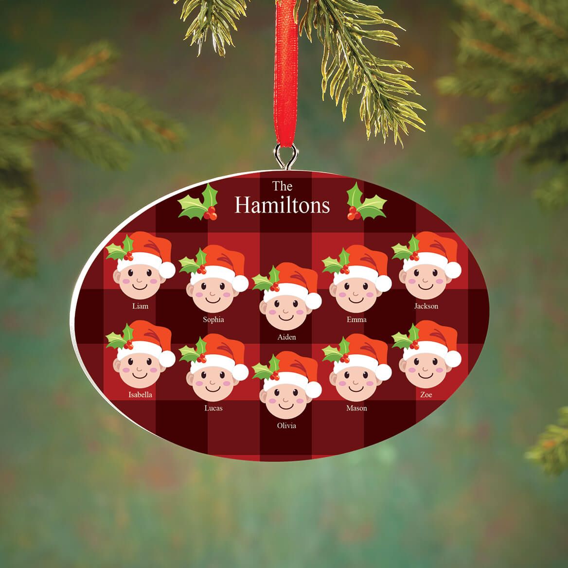 Personalized Light Skintone Santa Hat Family Ornament
