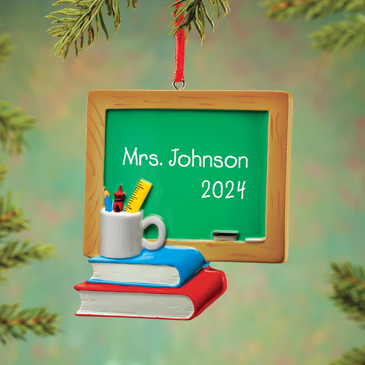 Personalized Chalkboard and Books Ornament + '-' + 372415